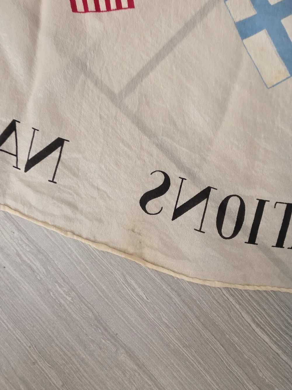 Flag Motif Vintage Silk Scarf in Cream with Multicolor Flags
